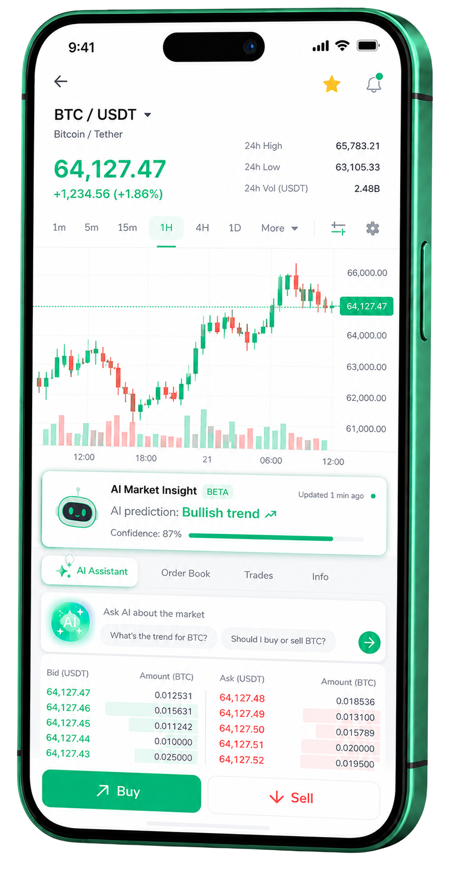 App mobile Apice Corebit per il trading in esecuzione su uno smartphone
